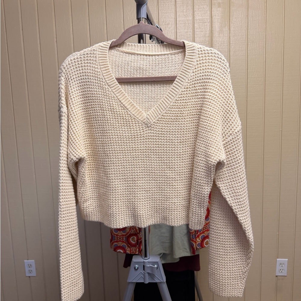 Elegant Cream V-Neck Women's Sweater